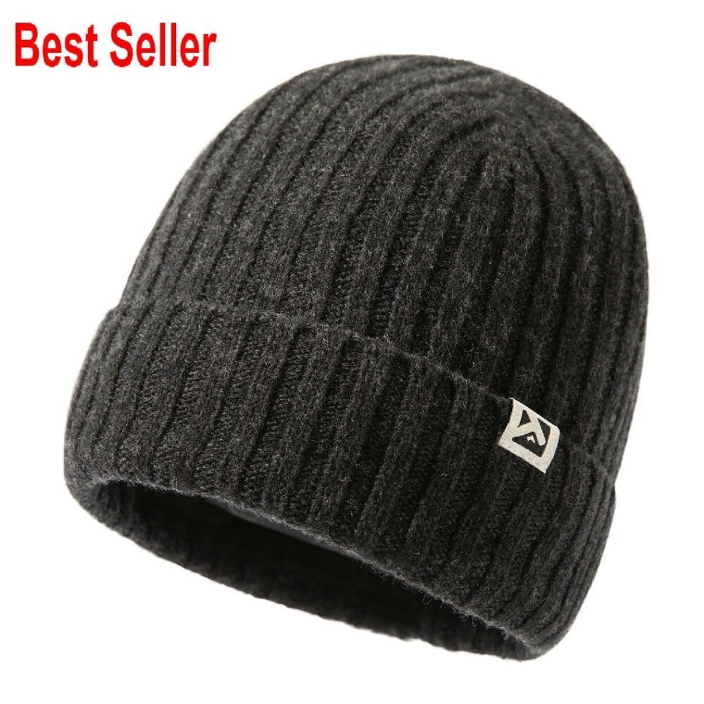 Merino Wool Fleece Lined Beanie Winter Warm Skull Cap Classic Chic